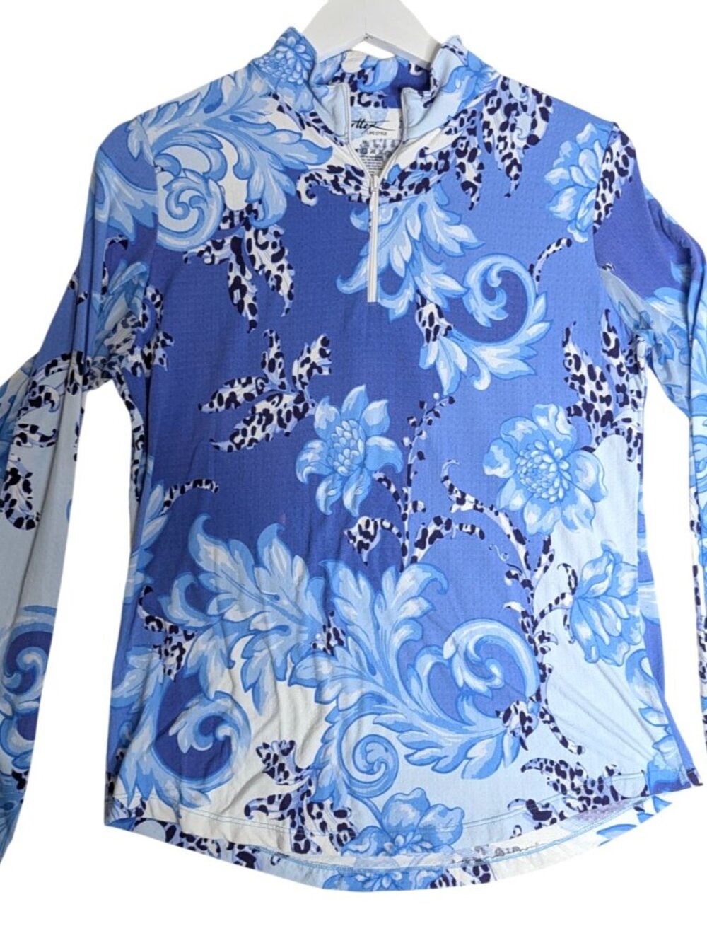 Gottex Venetian Scroll Blue & White 1/4 Zip Tennis, Pickleball, Golf Womens Top - Picture 10 of 10